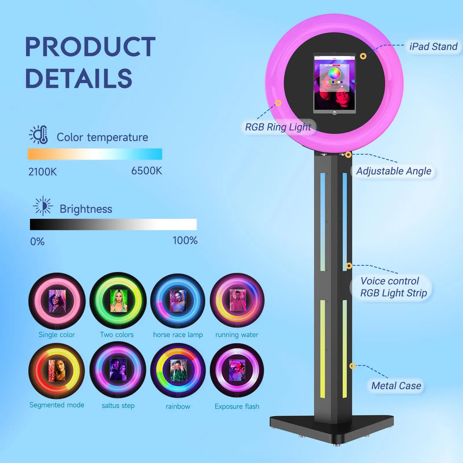 Portable Photo Booth Compatible with Any Ipad, Separable Triangular Ipad Photo Booth APP Control Ring Lightfor Christmas