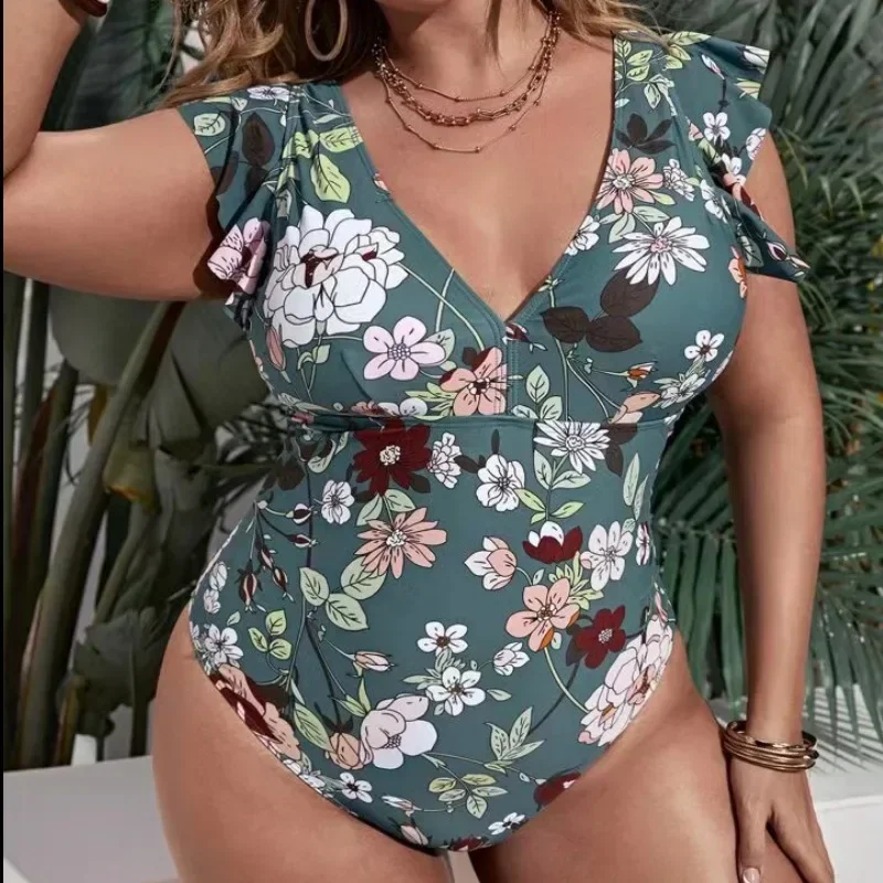 Women's oversized swimsuit, sexy swimsuit, printed Tankini, beach outfit, jumpsuit, Monokini with thong, 4XL, 2024