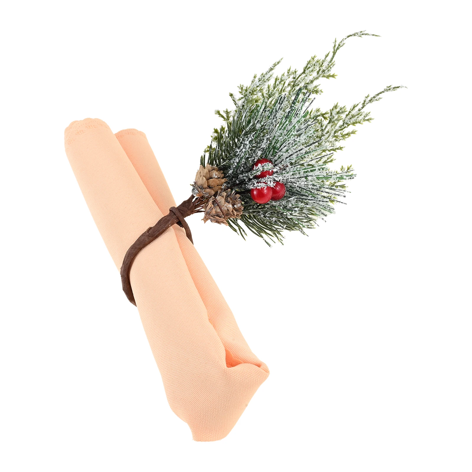 6Pcs Cedar Red Fruit Napkin Rings with Christmas Elements Designed for Most Napkins, Ideal Decoration for Christmas Parties