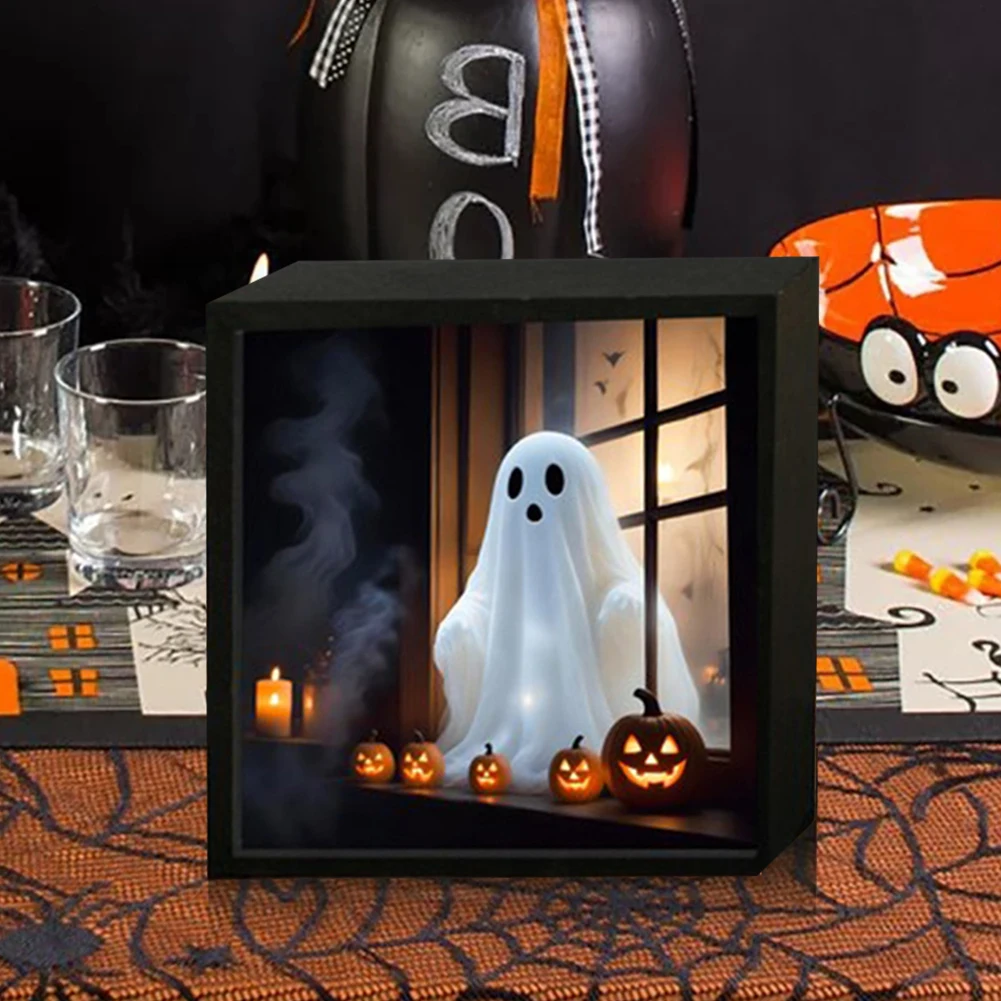 Luz nocturna de fantasma de Halloween con llama fantasma, lámpara de mesita de noche, lámpara de mesita de noche para decoración de sala de estar y dormitorio de Halloween