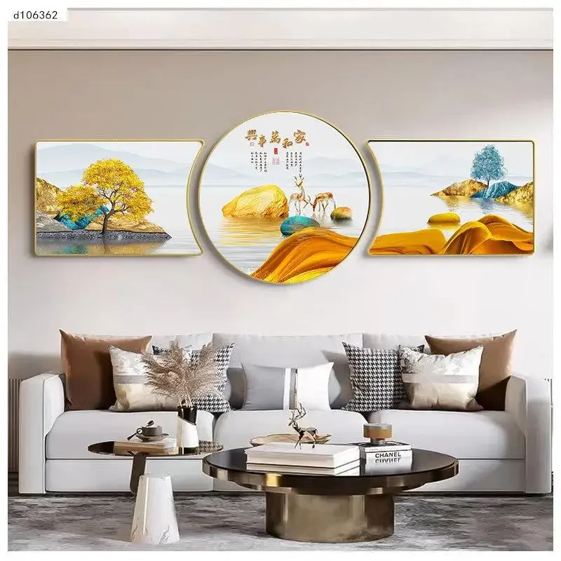 Background wall painting simple light luxury high-grade triptych special-shaped high-end atmospheric living room