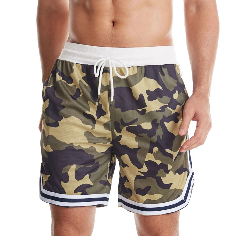 Camo Printing Casual Shorts Splicing Mesh Breathable Mens Fitness Sports Basketball Pants Outdoor Running Training Shorts