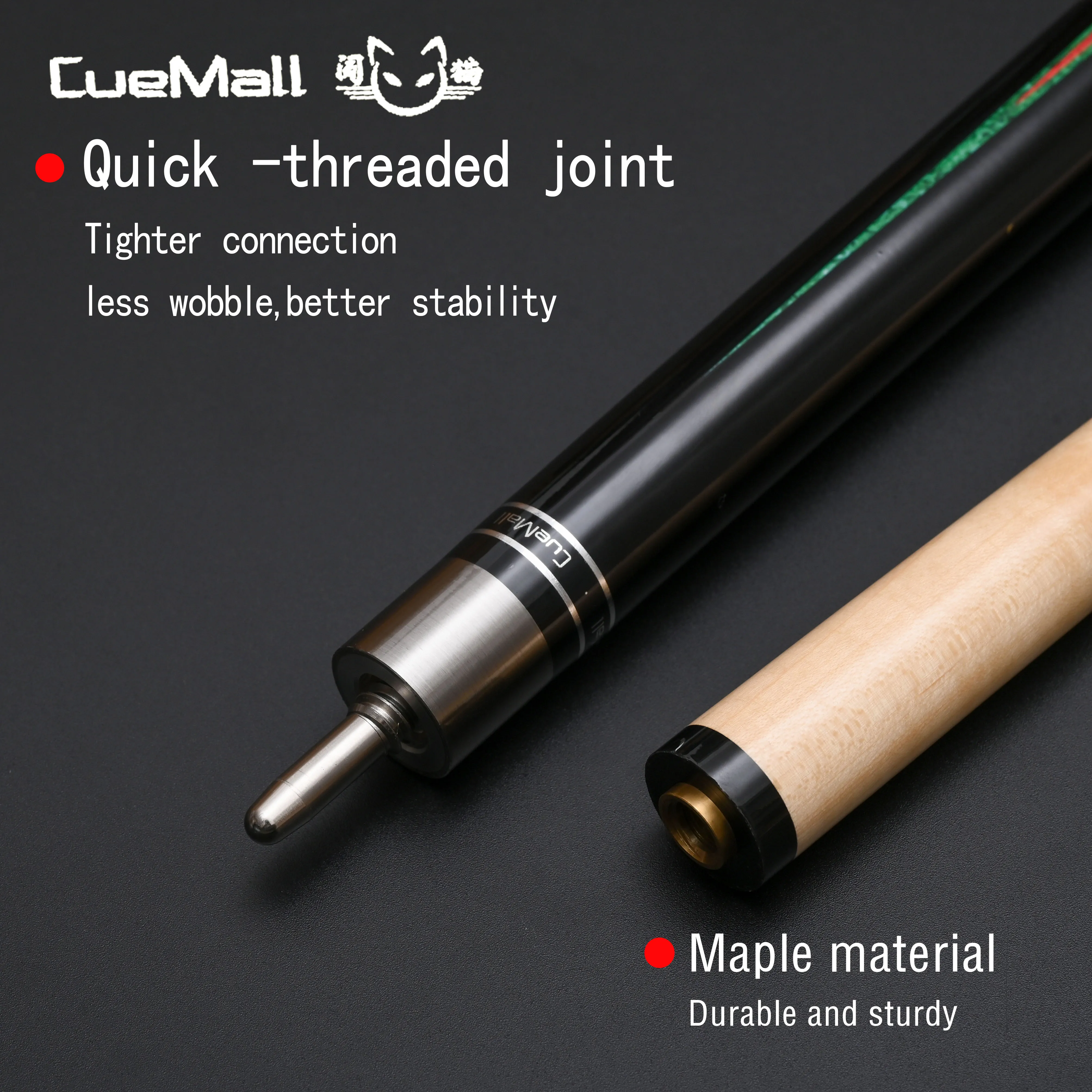 عصا البلياردو الفاخرة من Cue Mall مع وصلة توصيل سريعة من الفولاذ المقاوم للصدأ وطرف متعدد الطبقات ملون