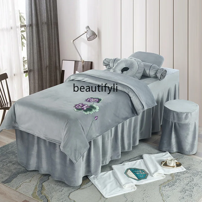 Flannel Beauty Bedspread Four-Piece Set Beauty Salon Massage Bedspread Massage Shampoo Chair Sets