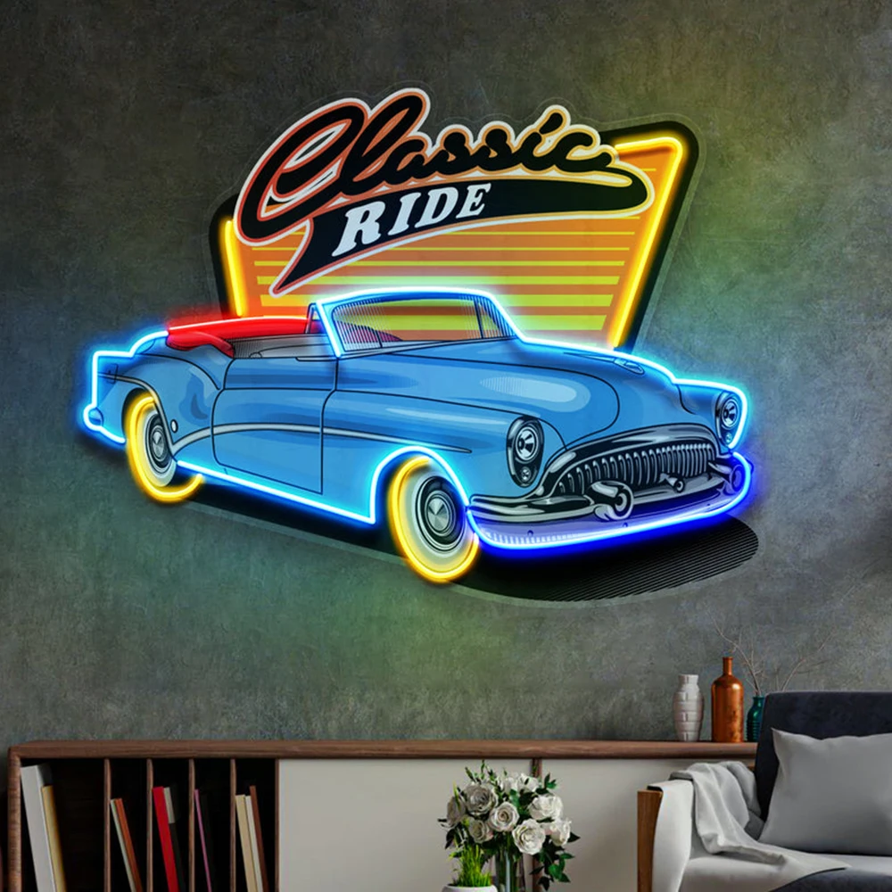 Blue Classic Car LED Neon Sign Light Pop Art Living Room Wall Decor Neon Signs Custom Car Bar Club Home Decorations Led Lights