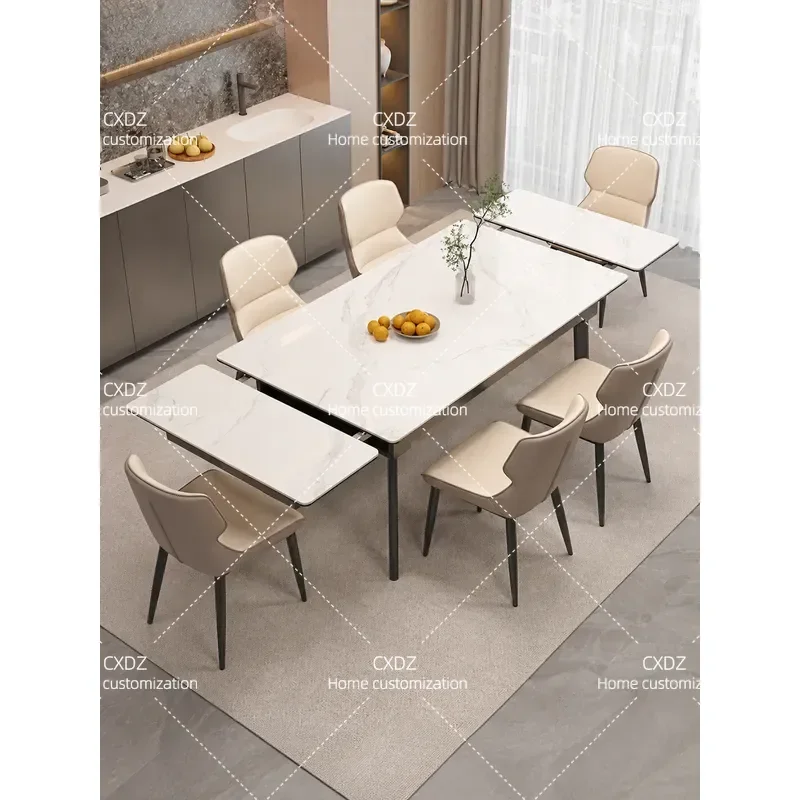Minimalist Rock Slab Telescopic Folding Dining Table and Chair Set Rectangular Solid Wood Modern Simple Design for Small