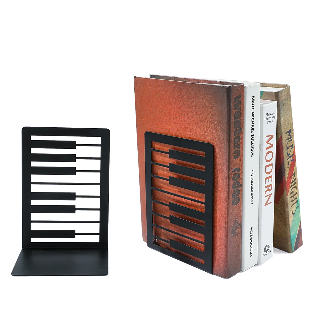 Imagem -06 - Black Piano Key Bookends Heavy Duty Iron Bookends Rack de Armazenamento Home Desk Racks Book Lovers Organizer Desktop Tools Pcs