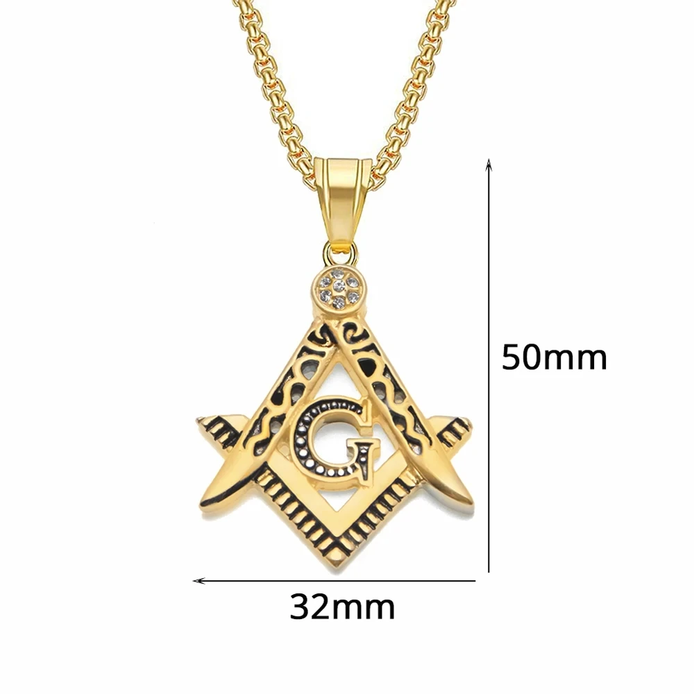 Hip Hop Iced Out Mason Necklaces Pendants Gold Color Stainless Steel Chain For Women/Men Masonic Symbol Jewelry XL1079