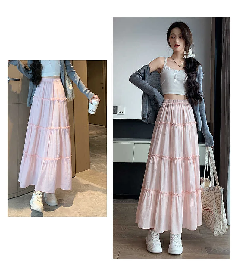 White Half Skirt for Women 2024 New Spring and Autumn High Waist A-line Skirt Small Umbrella Skirt Long Skirt Summer Cake Skirt