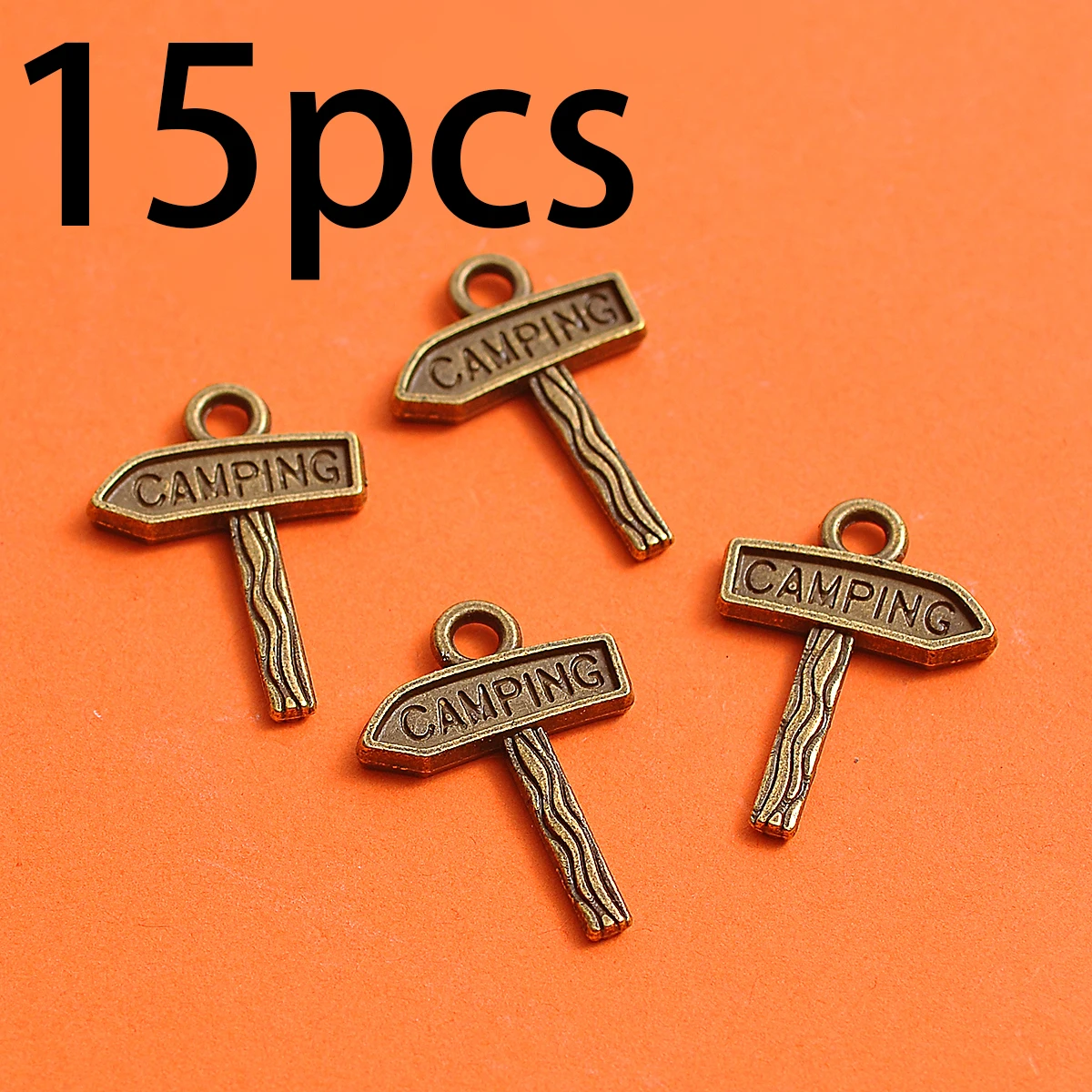 15 Camping Sign-Shaped Pendants Available in Two Colors, Engraved with English Road Signs, Suitable for DIY Bracelets, Necklaces, Earrings, Outdoor-Style Handmade Beaded Jewelry Accessories - view 2