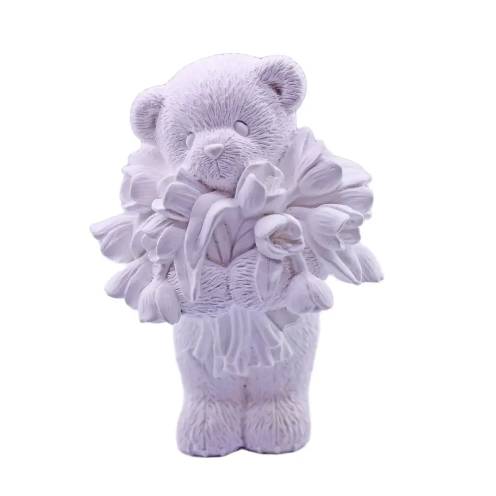 3D Bear Holds Tulips Silicone Mould DIY Handmade Candle Aromatherapy Plaster Resin Mold