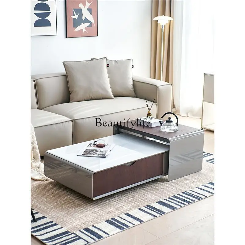 Modern simple microcrystalline stone living room coffee table rectangular high and low combination coffee table