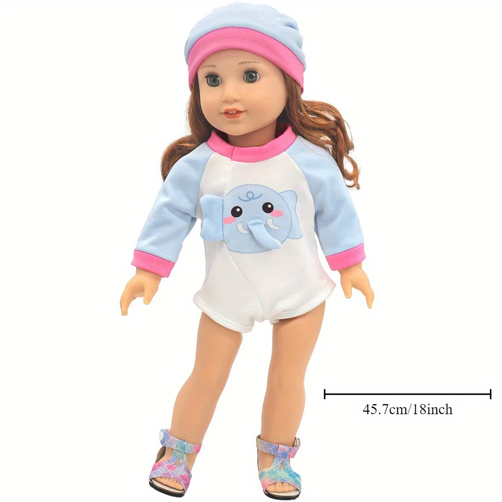 女の子用の白と青の象の人形の服,人形用のロンパース,18インチのスーツ,54.7 cm,アメリカの人形に適した1セット
