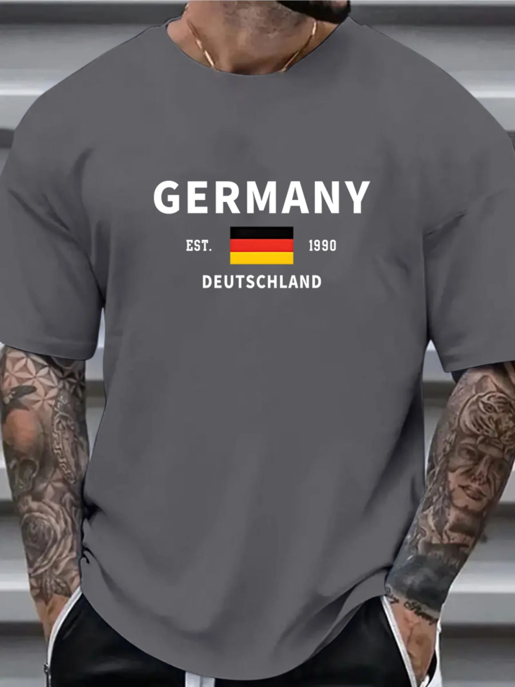العلم الألماني الرجال تي شيرت عادية خمر س الرقبة قصيرة الأكمام في الهواء الطلق البلوز الشارع الشهير الذكور قميص رياضي الملابس المتضخم #3