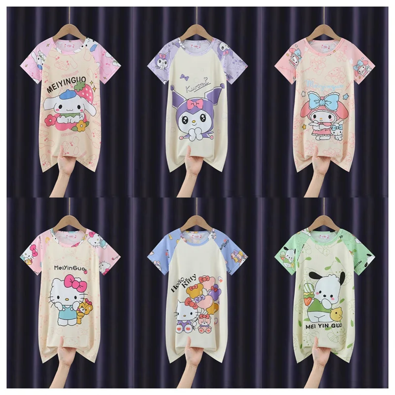 

Summer New Sanrio Nightgown Children Dress Cartoon Cinnamoroll Sweet Nightdress Girl Summer Short Sleeves Pajamas Kids Clothes