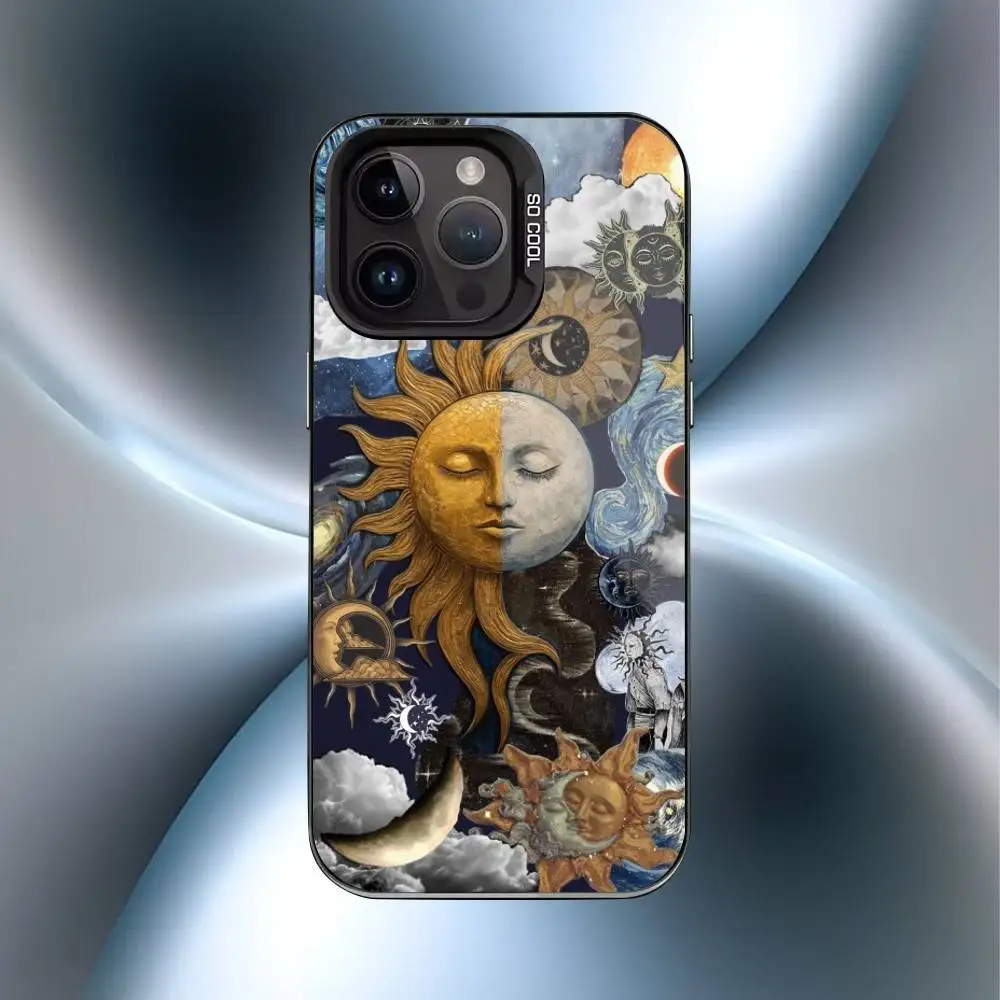 Coque de téléphone magnétique rétro Tarot Sun Moon Stars, étui antichoc mat pour iPhone17,16,15,14,13,12,11 Plus,Pro Max Black Candy