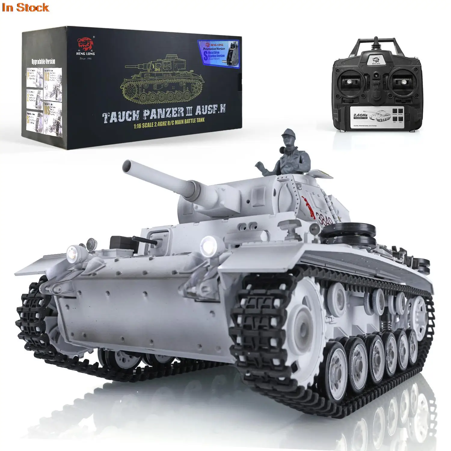 

Heng Long 1/16 Snow 7.0 Plastic German Panzer III H RTR RC Tank 3849 360° Turret White Smoke Unit BB Shooting Toys Boy TH17372