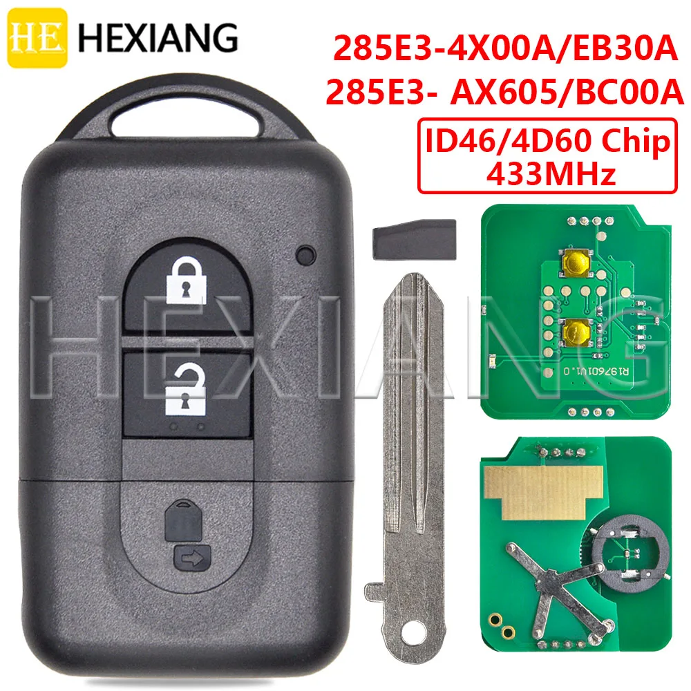 DR 285E3-4X00A/EB30A/AX605/BC00A ID46/4D60 Chip 433MHz Car Remote Key For Nissan Xtrail Qashqai Note Pathfinder Micra NV200 K12E