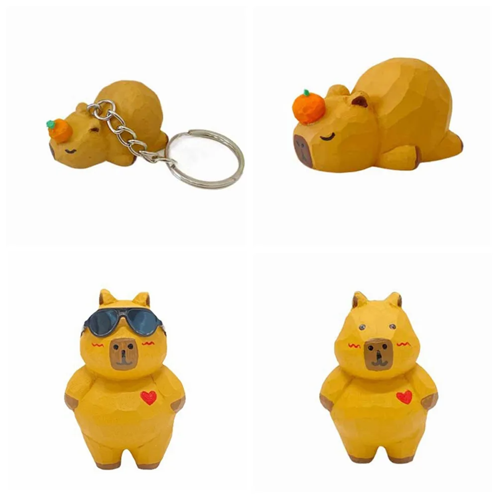 Keychain Carving Capybara Ornament Crafts Figure Capybara Animals Ornament Small Cartoon Simulation Capybara Model Children Toys