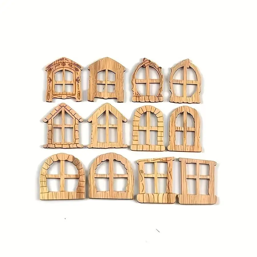1/5/10/20/50/100pcs Hollow Wooden Retro Window and Door Decorations | Handcrafted Items, Miniature Wooden Garden Ornaments, Holi