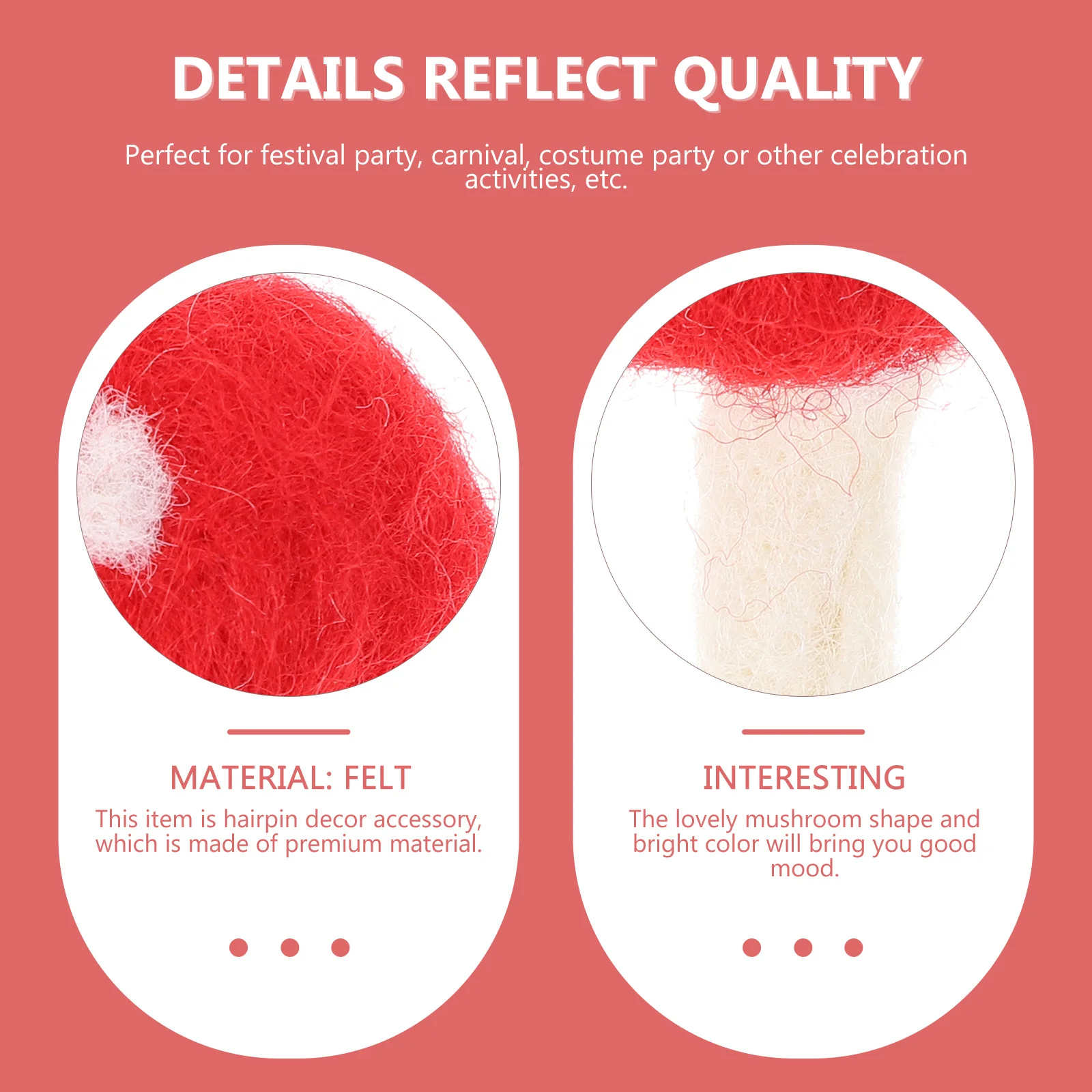 

6Pcs Handmade Mushroom Ornaments DIY Felt Charm Hairpin Brooch Accessories Creative Craft Decorative Patches for Hair Band