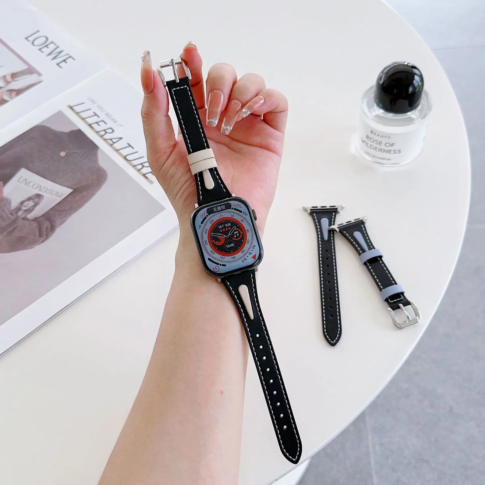 سليم قطرة الماء حزام من الجلد ل سوار ساعة يد آبل 44 مللي متر 40 41 مللي متر 49 مللي متر 42 45 مللي متر المعصم النساء سوار IWatch سلسلة 9 8 7 6 5 4 3 #2