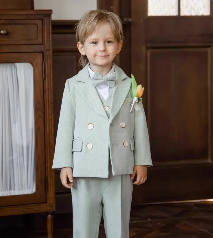 Children 1Year Birthday Gift Photograph Party Performance Costume Boys Green Wedding Suit Baby Kids Formal Ceremony Tuxedo Dress