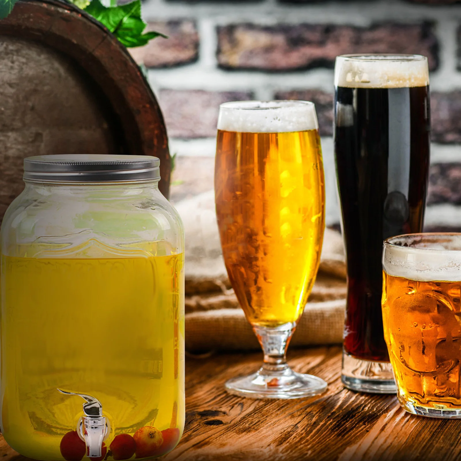 

1Pcs Juice Can Fermentation Jar 5L Transparent Glass Beverage Dispenser with Faucet Elegant Drink Container for Wine Iced Tea