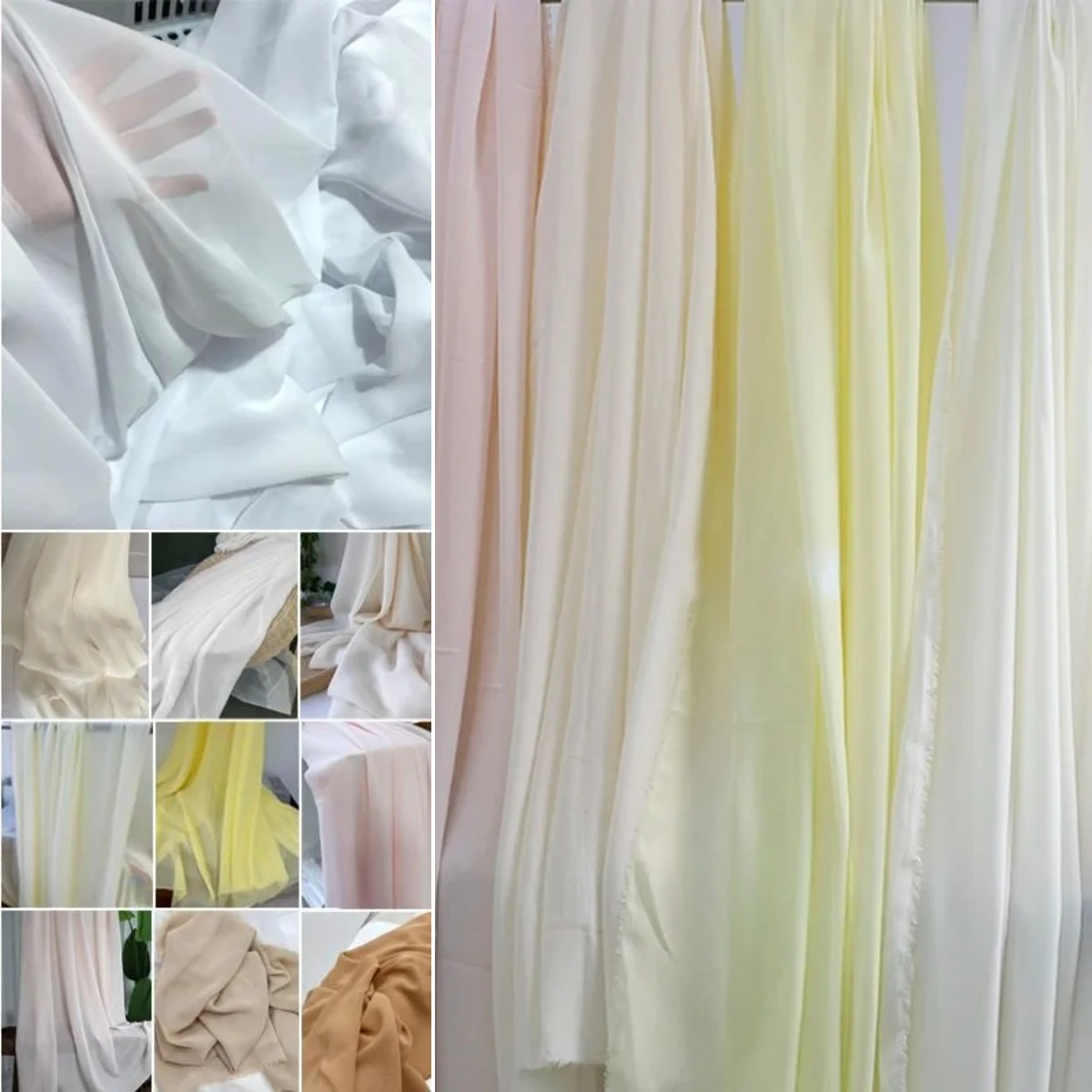 

White pink wedding background yarn semi transparent wedding chiffon fabric solid color fabric outdoor scene party decoration