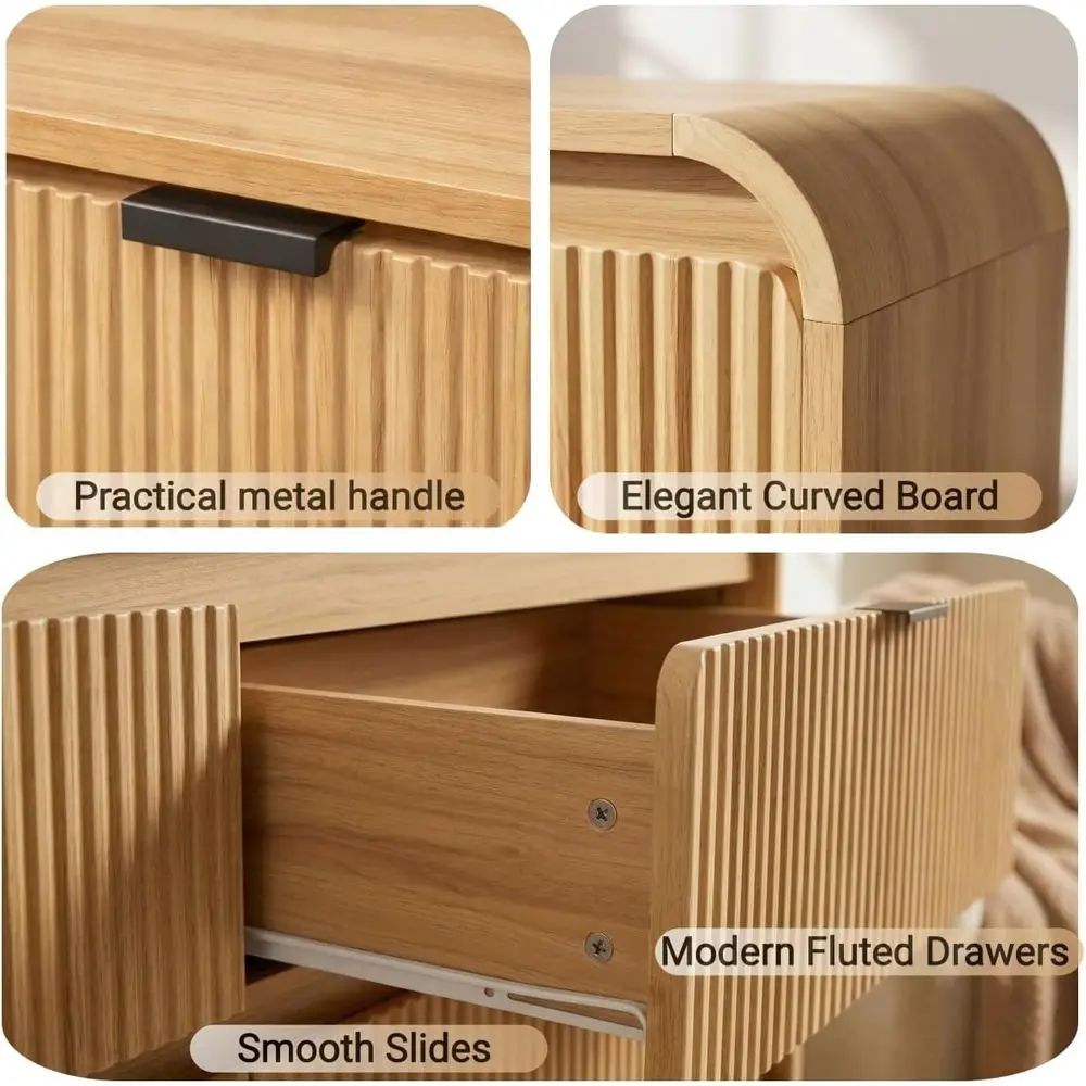 luted 6 Ders Drer or Bedroom, 54" Wide Wooden Drer with Metal Handle, Curved Proile Design, ern Storage Organizer or Bedroom, Li view 6