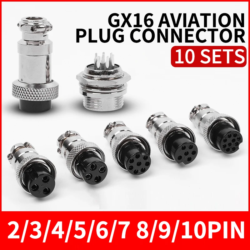 10 Set GX16  2 3 4 5 6 7 8  9 10 Pins Male & Female Docking Aviator Aviation Plug Socket Circular Nut Connector Cable Connector