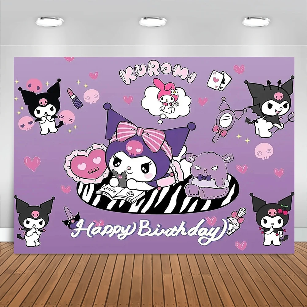 Sanrio Kuromi Backdrop Banner kawaii Kuromi Kids Birthday Party Decoration Photography Background Baby Shower Photo Booth Props