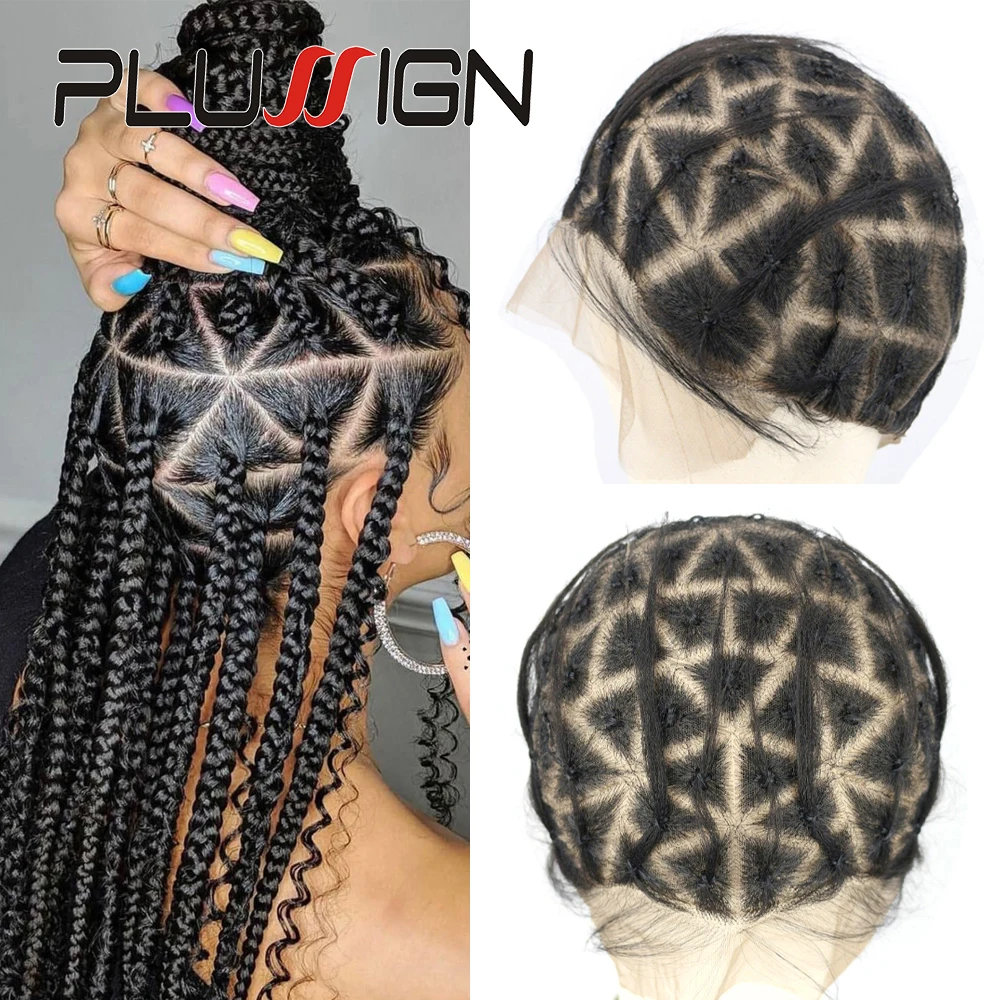 Ventilating Full Lace Wig Cap For Crochet Braiding Hair Black Braided Wig Cap For Making Afro Glueless Wig Lace Wig Cornrow Cap