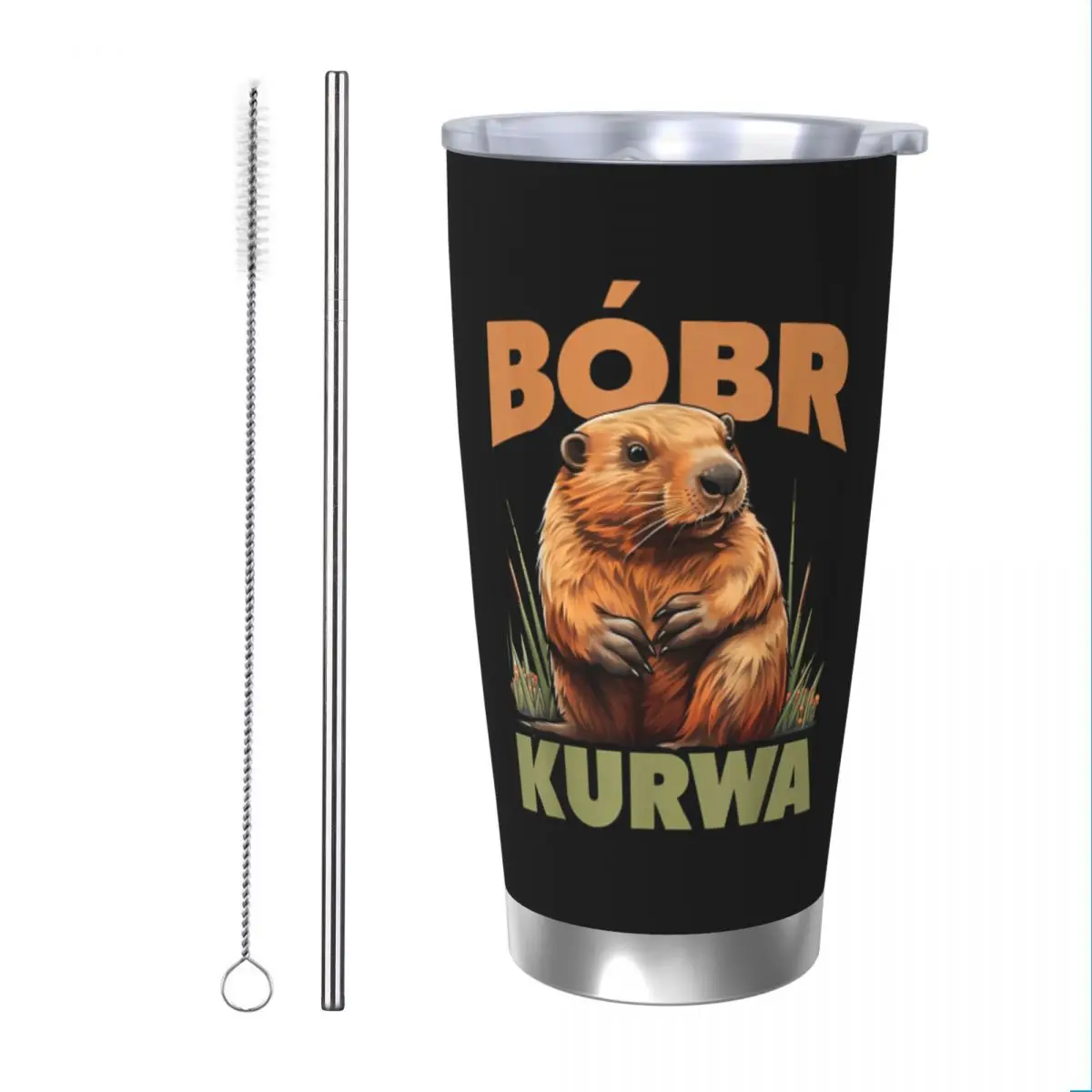 Bobr Kurwa Tumbler Vacuum Insulated Bober Beaver Thermal Cup with Lid Straw Travel Outdoor Mugs Spill Proof, 20oz