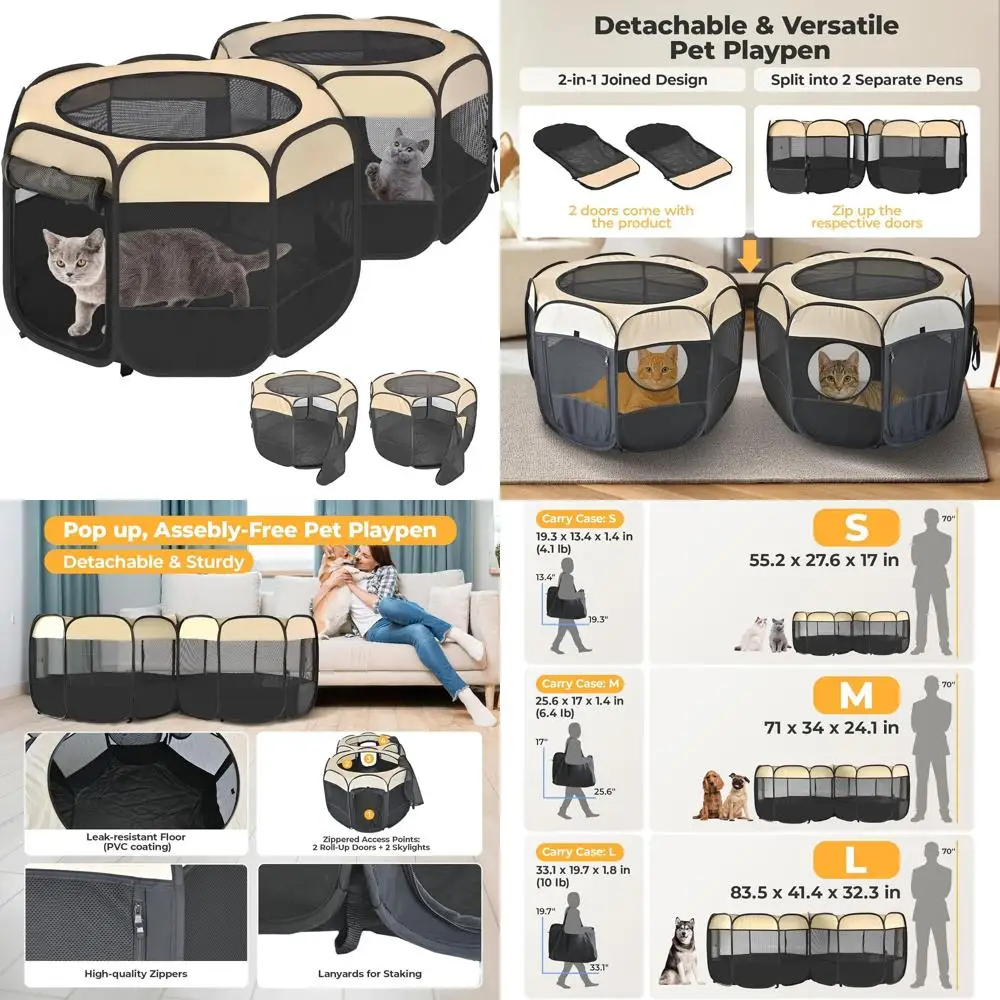 

Портативный двусторонний расширяемый манеж для кошек, разделенный ящик для собак, складной корпус для домашних животных для использования в помещении и на открытом воздухе (маленький)