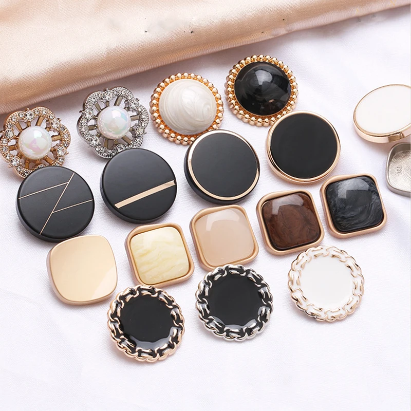 Vintage Geometry Gold Metal Buttons Pearl Women Coat Jacket Rhinestones Buttons for  Diy Suit Dress Clothing Sewing Accessories