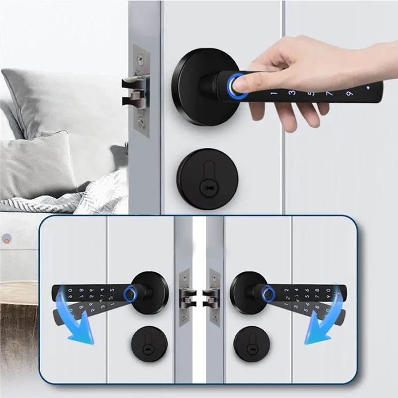 [NEWA64Z!】 Fingerprint Door Lock Tuya App Compatible Bluetooth Smart Model With Password And Mechanical Key For Wooden Doors