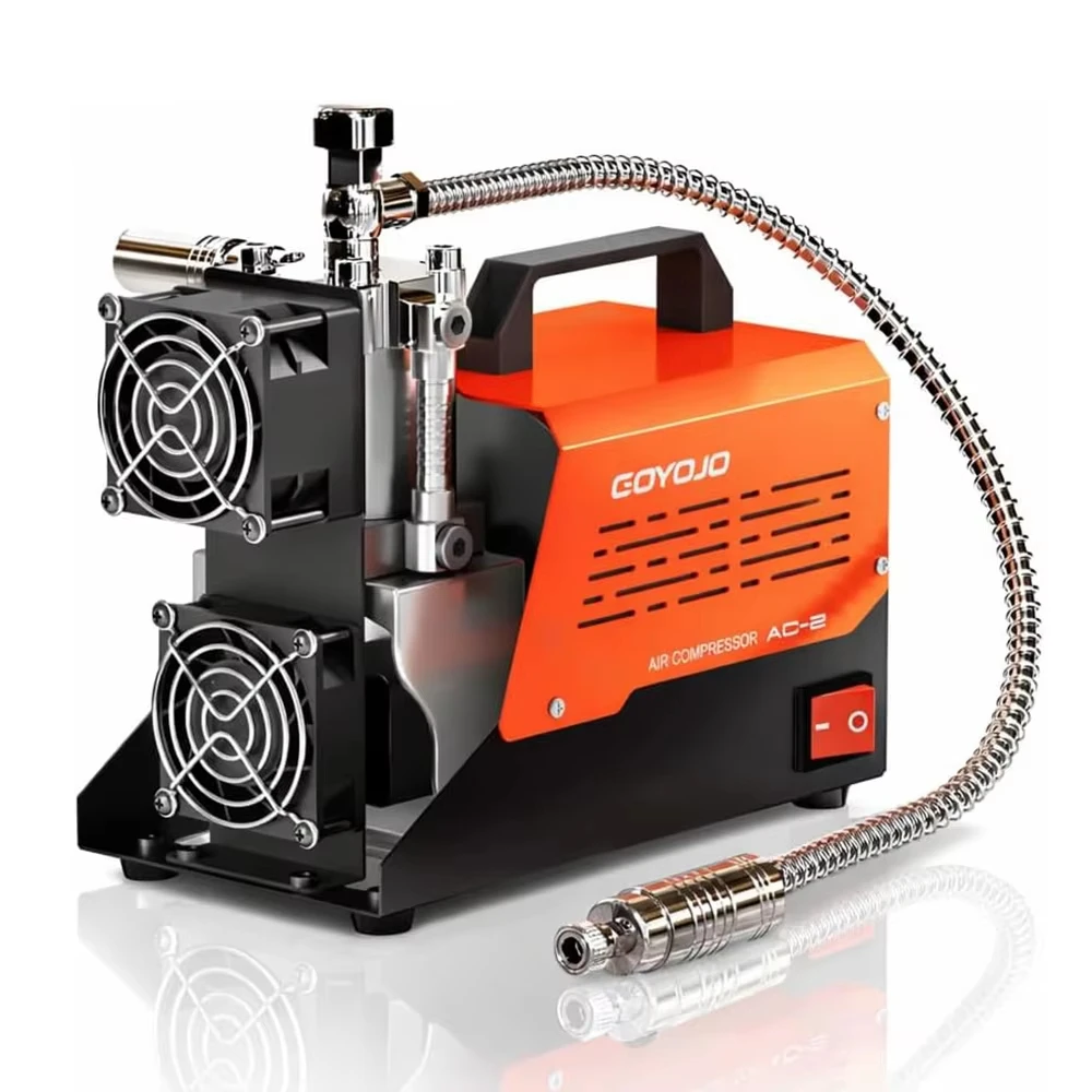 12V Portable PCP Air Compressor 4500Psi Oil-Free Water-Free Dual Power Air Pump with Converter 110V/120V AC