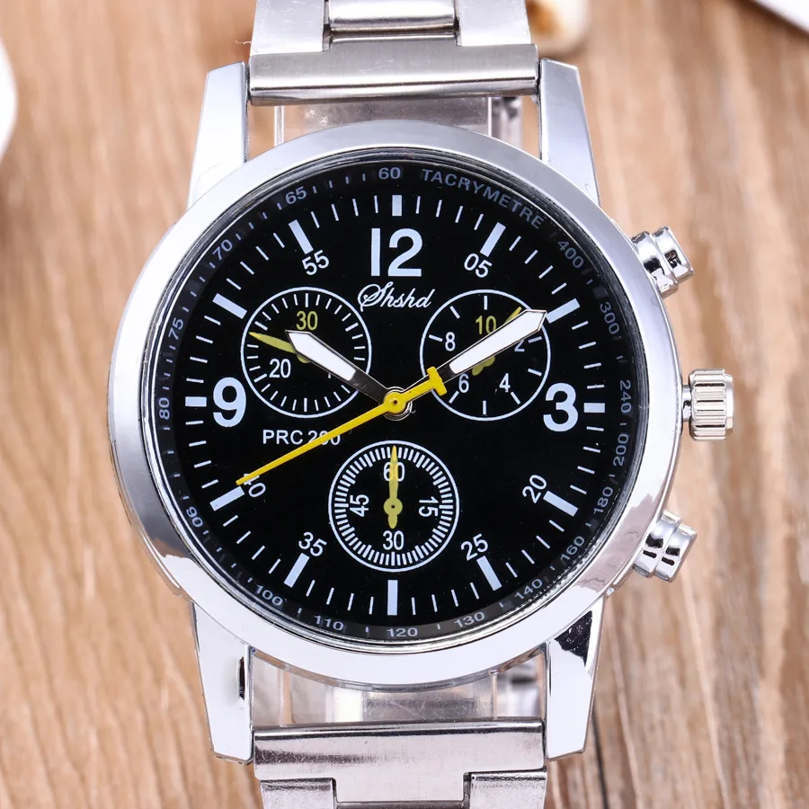 Reloj de pulsera de cuarzo para Hombre, cronógrafo informal de lujo, de acero inoxidable plateado, de negocios