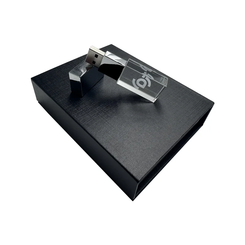 ยี่ห้อใหม่ที่มีสีสันไฟ LED โลหะคริสตัล USB3.0 แฟลชไดรฟ์ความเร็วสูงสีดํากล่อง 16GB 32GB 64GB 128GB