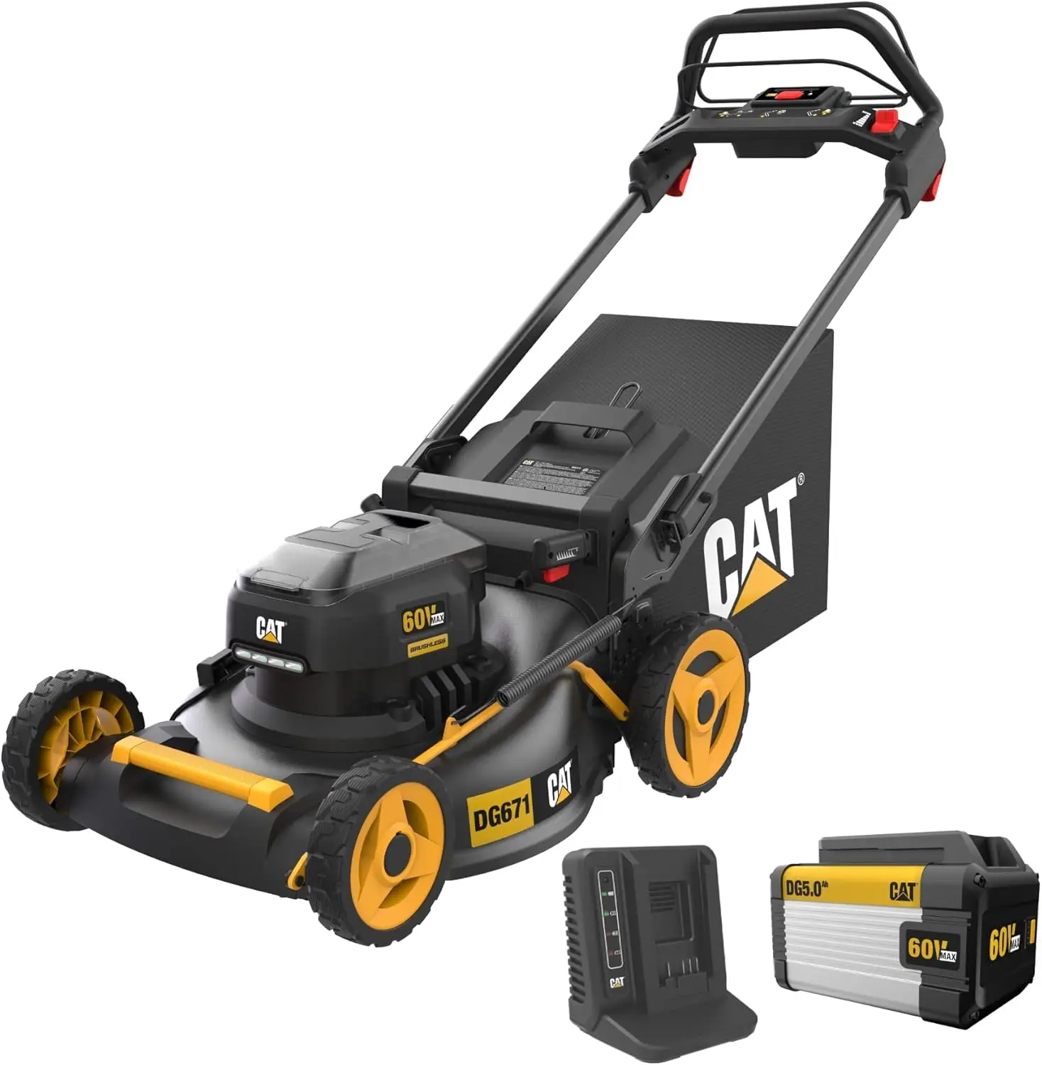 Cat Dg671 60V 21” Self-Propelled Cordless Lawn Mower 3-In-1 Cutting Modes, Brushless Battery Lawn Mower With Torqlogic,