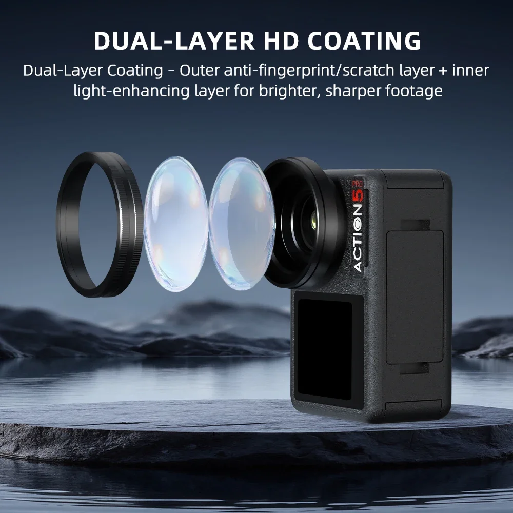 BRDRC Wide Angle Lens for DJI Action 5 Pro 180° Super Wide View Camera Outdoor Vlog Accessories