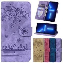 S24 Ultra S23 FE Phone Wallet Case for Samsung Galaxy S24 S23 S22 Ultra S21 Plus S20 FE 5G Cases Cute Cat Flower Flip Back Cover
