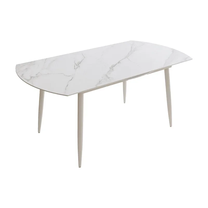 Rock slab dining table and chair combination modern simple light luxury white cream style small apartment folding retractable