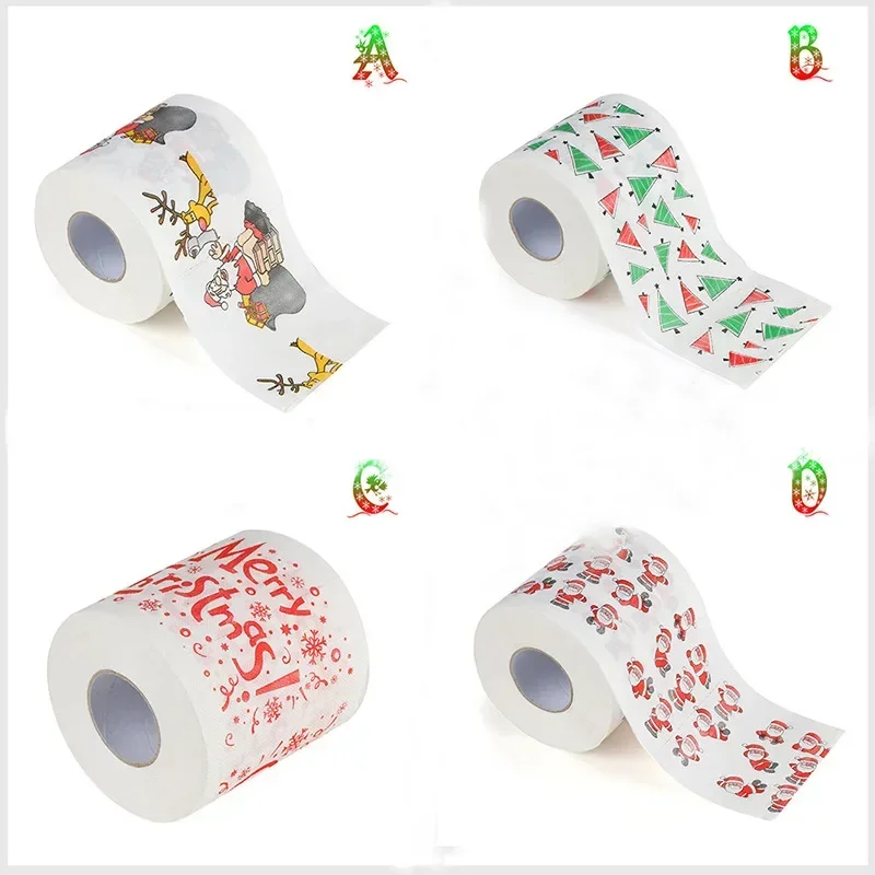 Christmas Pattern Series Roll Paper Toilet Paper Santa Claus Reindeer Hygienic Paper Creative Toilet Papers Rolls Funny Napkins