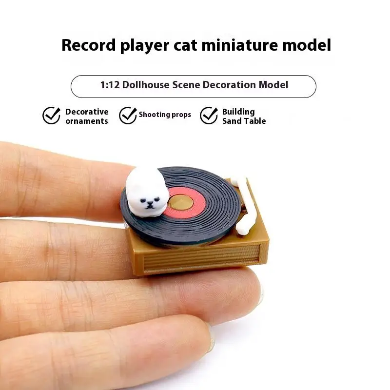 

1Pc Dollhouse Miniature Record Player Cat Model Doll House Japanese Style Grocery Retro Mini Record Machine Cute Crafts