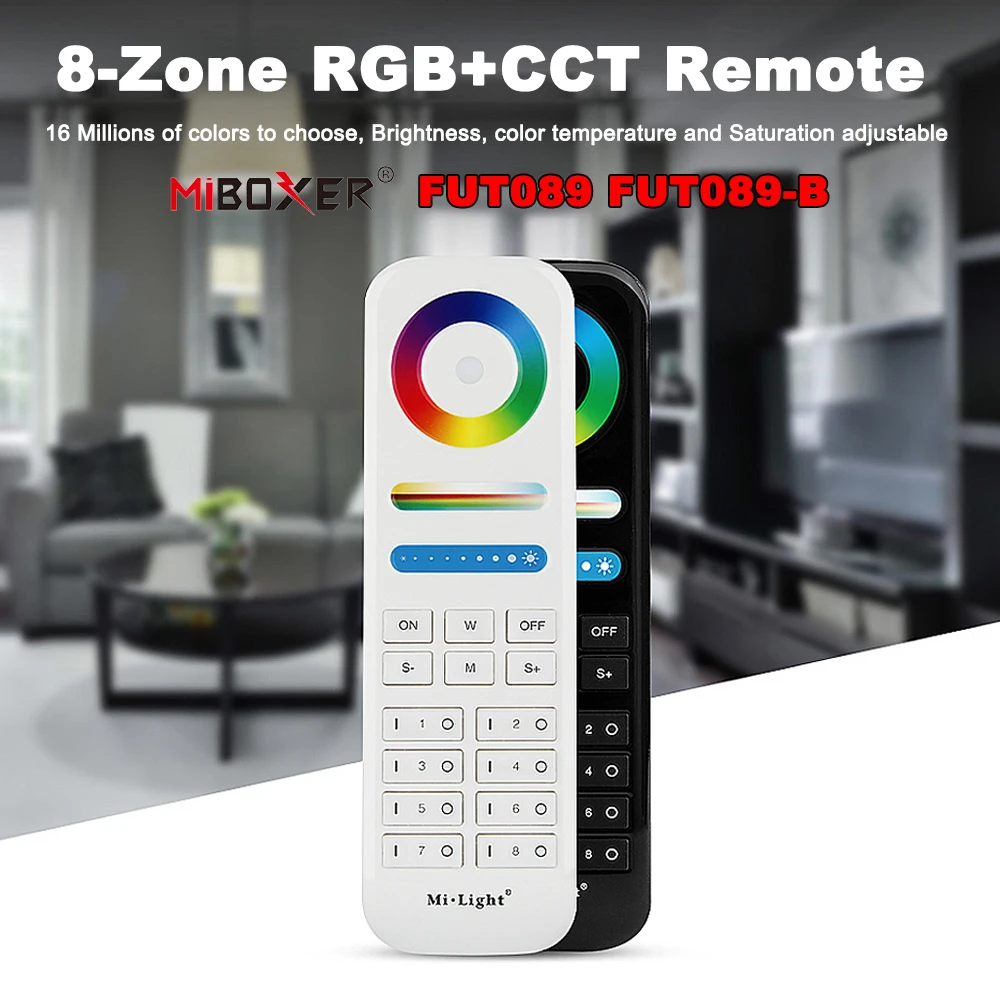 Miboxer Milight FUT089 2.4GHzRF 8-Zone Group RGB+CCT Touch Remote for Single color CCT RGB RGBW RGBCCT Lamps Or led strip Series