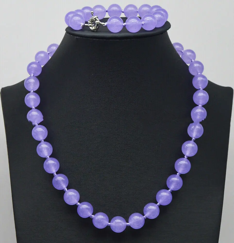 

6/8/10/12/14mm Lavender Purple Jade Round Gemstone Beads Necklace Bracelet Set