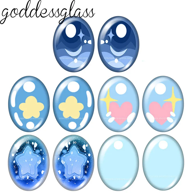 

5pairs Cartoon Doll crystal Eye Blue pupils 10x14mm/13x18mm/18x25mm Oval photo glass cabochon demo flat back Making findings
