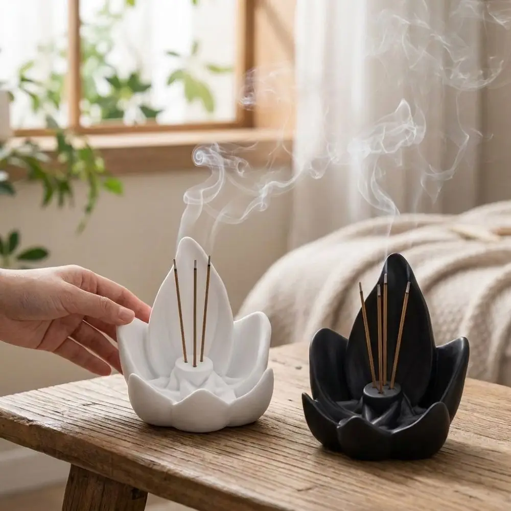 Zen Chinese Style Lotus Incense Burner 3D Printing 3 Hole Lotus Censer Holder Plastic Sleep Aid Lotus Incense Stick Purify Air